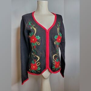Heirloom Collections Poinsettia Beaded Cardigan